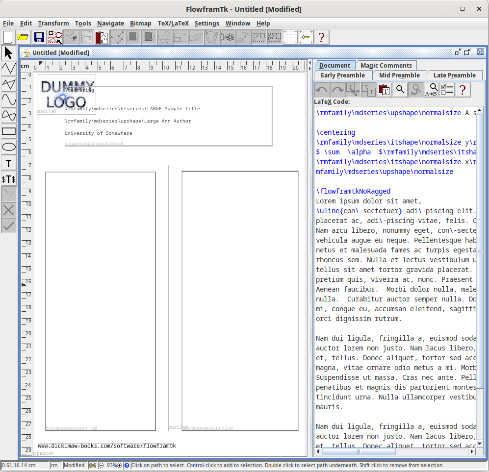 Image of FlowframTk with rectangles showing the frame areas.