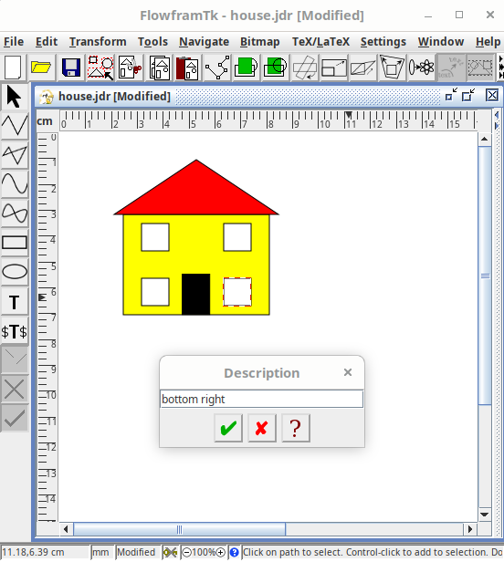 Screenshot of FlowframTk with the Set Description dialog showing.