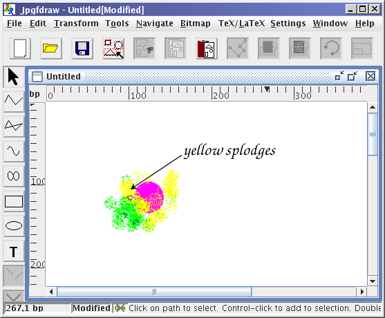 Screenshot of JpgfDraw showing a bitmap with an annotated arrow pointing to it.