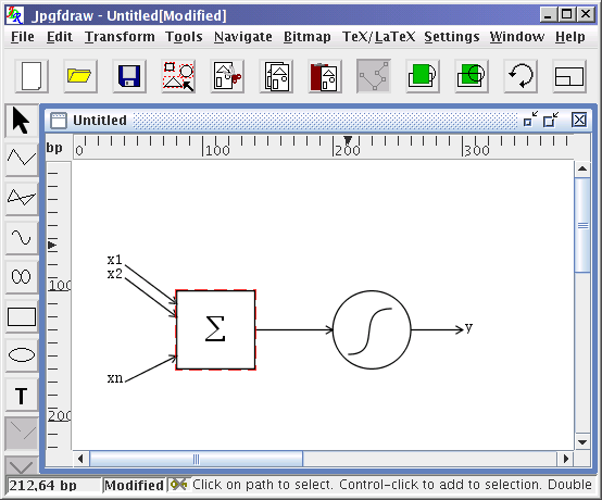 Screenshot of JpgfDraw showing an image of an artificial neuron with a summation sign.