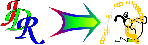 Image of jpgfdraw logo with large gradient pointing to flowframtk logo.