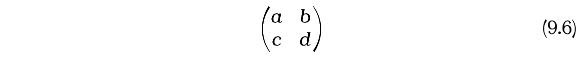 Image: 2 by 2 matrix with round delimiters and an
equation number.