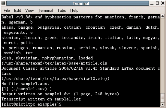 Image of a terminal showing normal LaTeX messages
