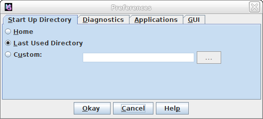 image of properties dialog with start up tab selected